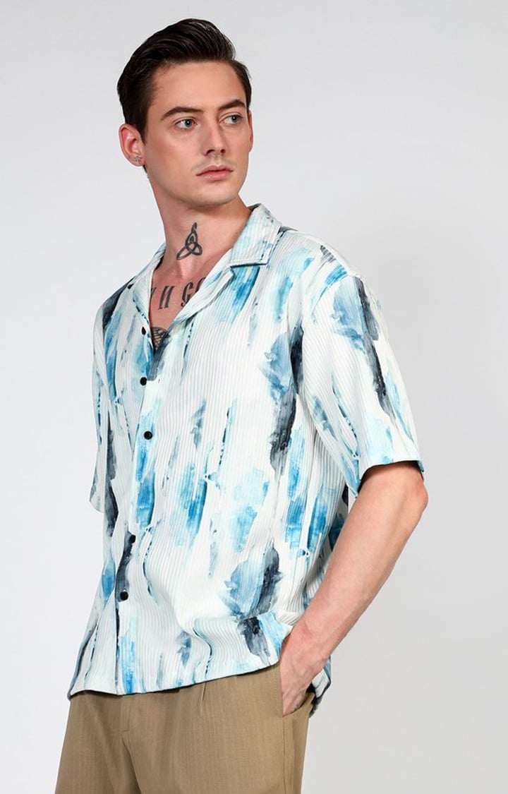 Men's Blue Printed Oversized Shirts
