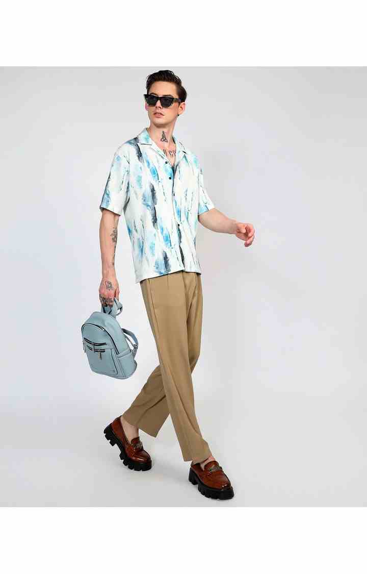 Men's Blue Printed Oversized Shirts