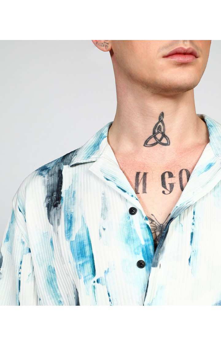 Men's Blue Printed Oversized Shirts