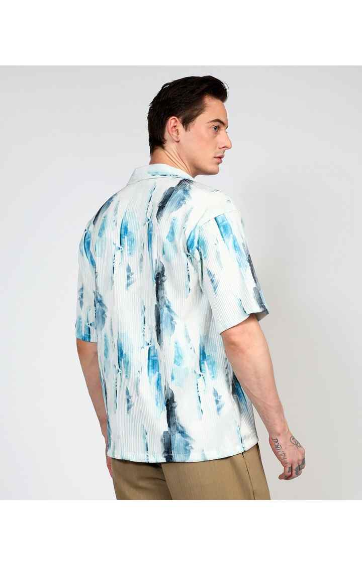 Men's Blue Printed Oversized Shirts