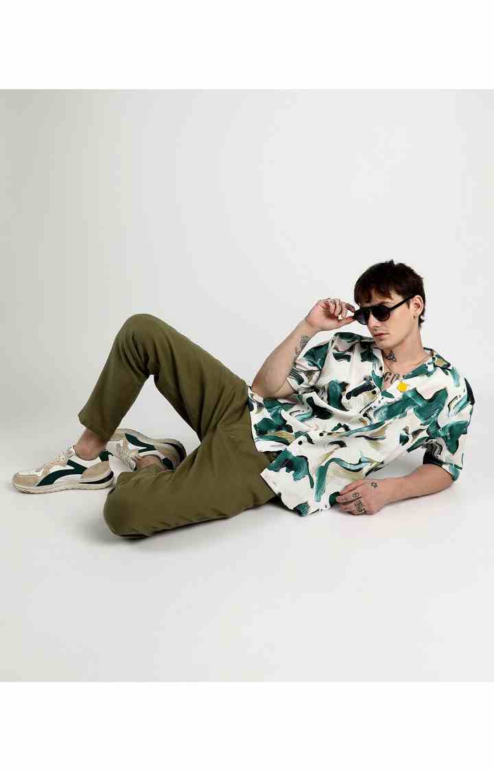 Men's Green Printed Oversized Shirts