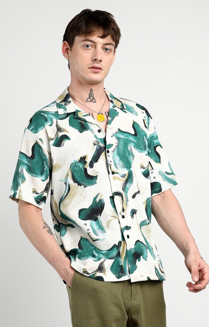Men's Green Printed Oversized Shirts