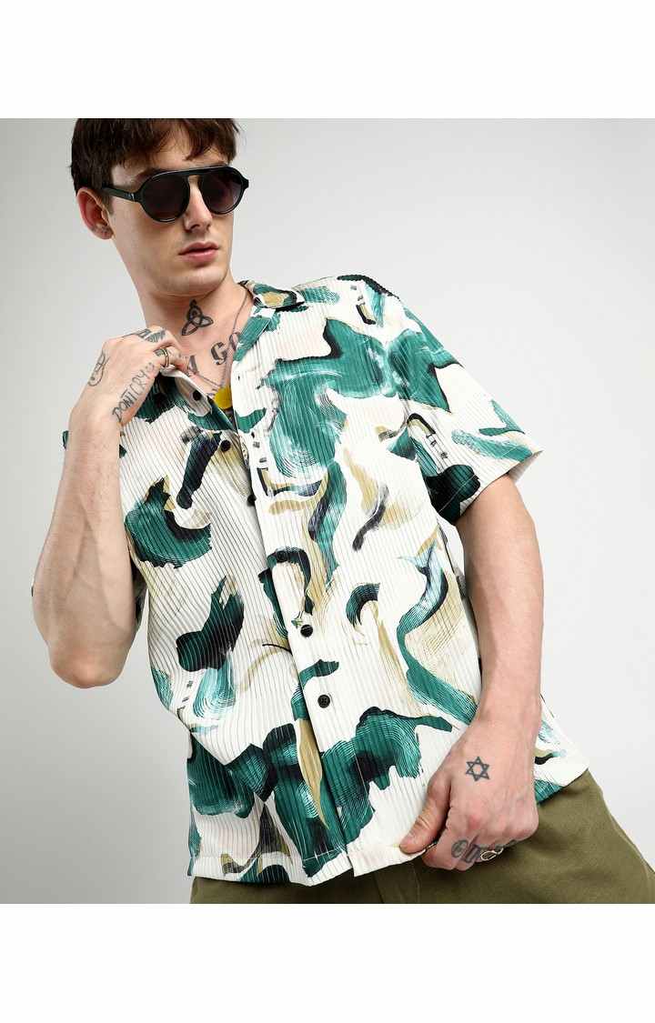 Men's Green Printed Oversized Shirts