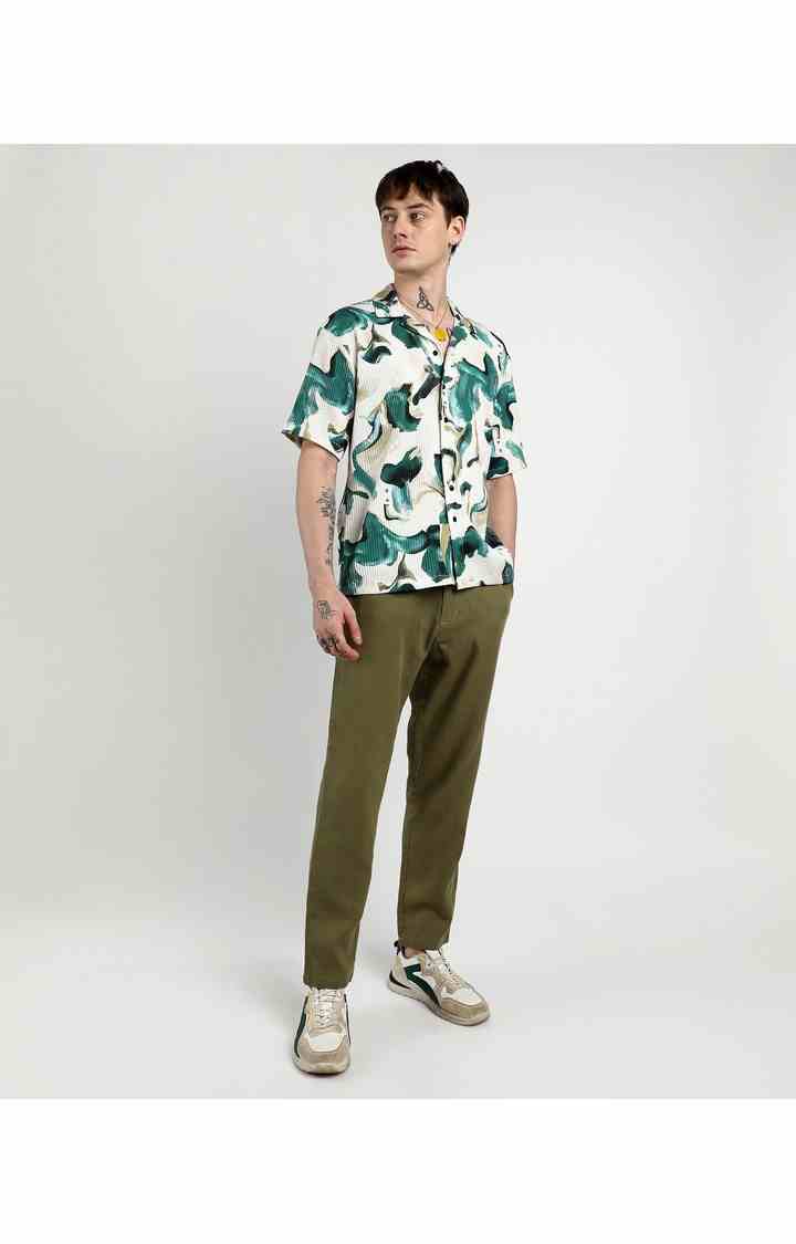 Men's Green Printed Oversized Shirts