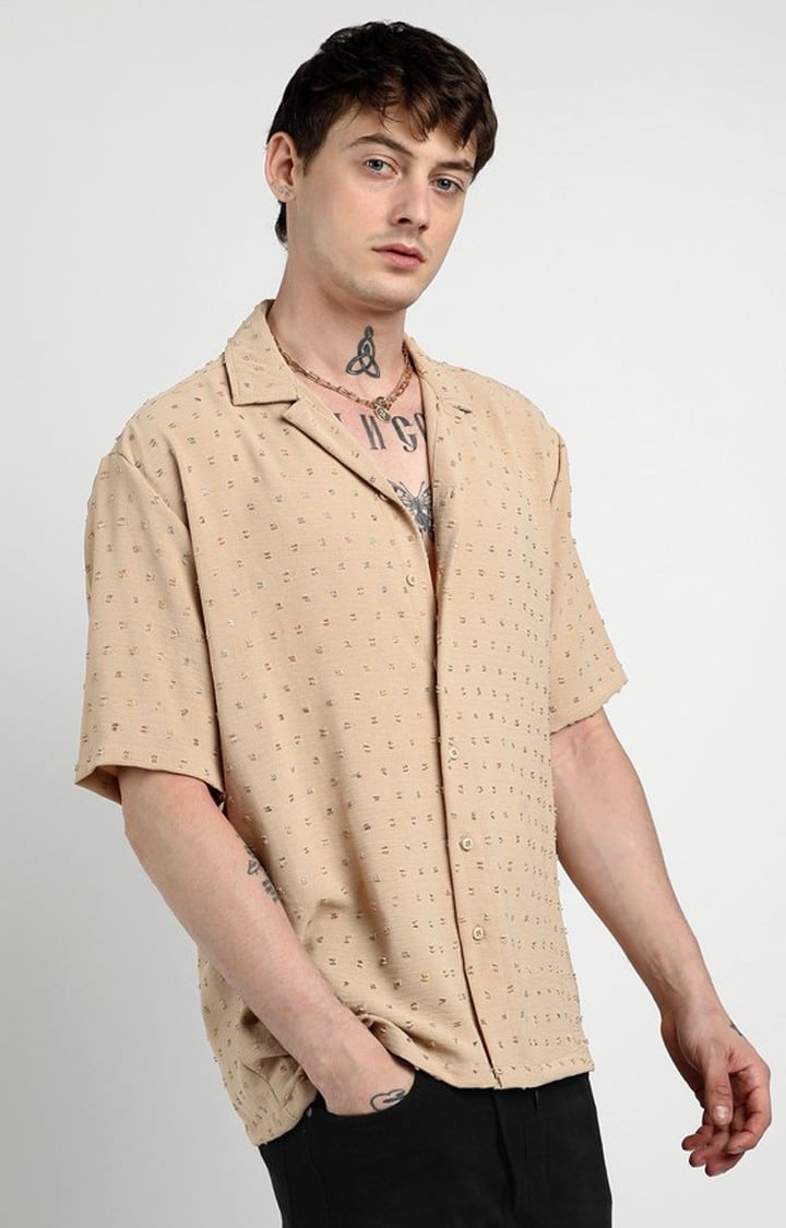 Men's Beige Printed Oversized Shirts