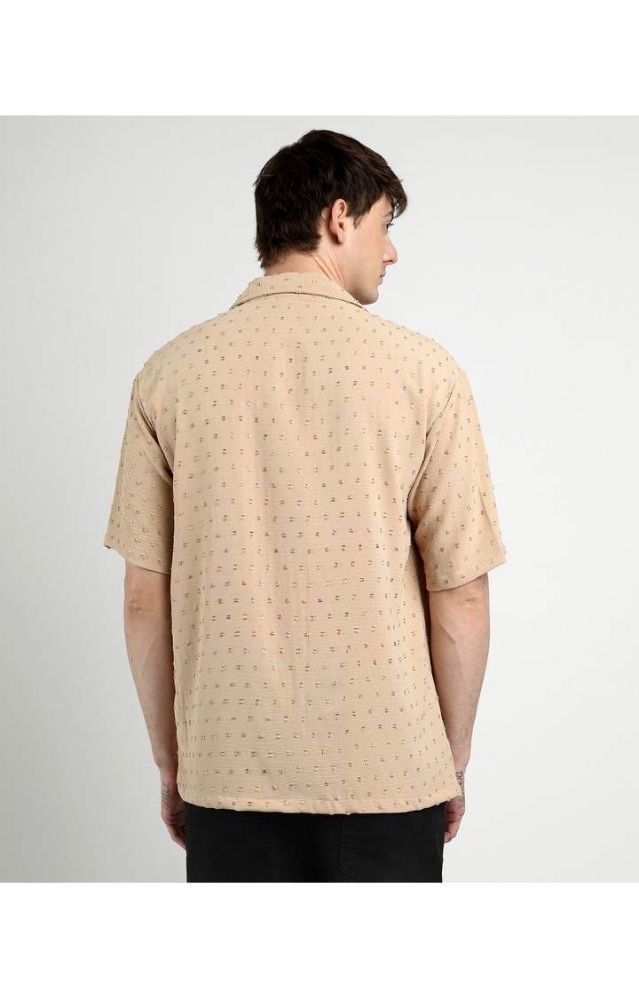 Men's Beige Printed Oversized Shirts