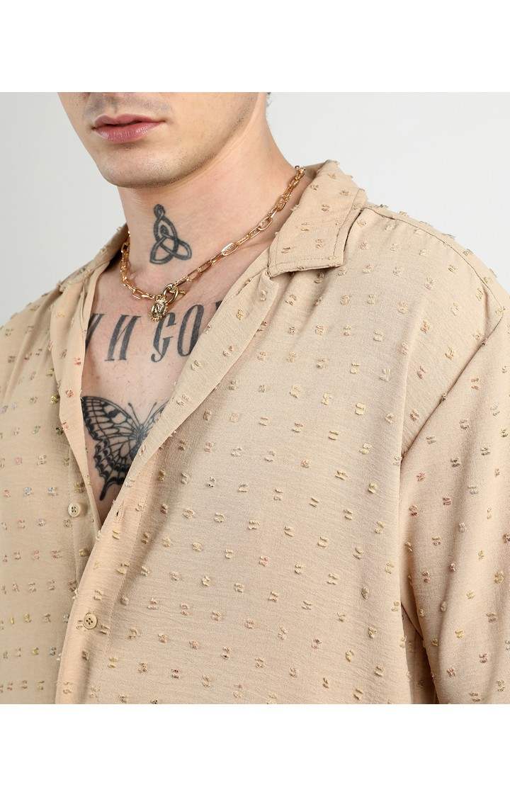 Men's Beige Printed Oversized Shirts