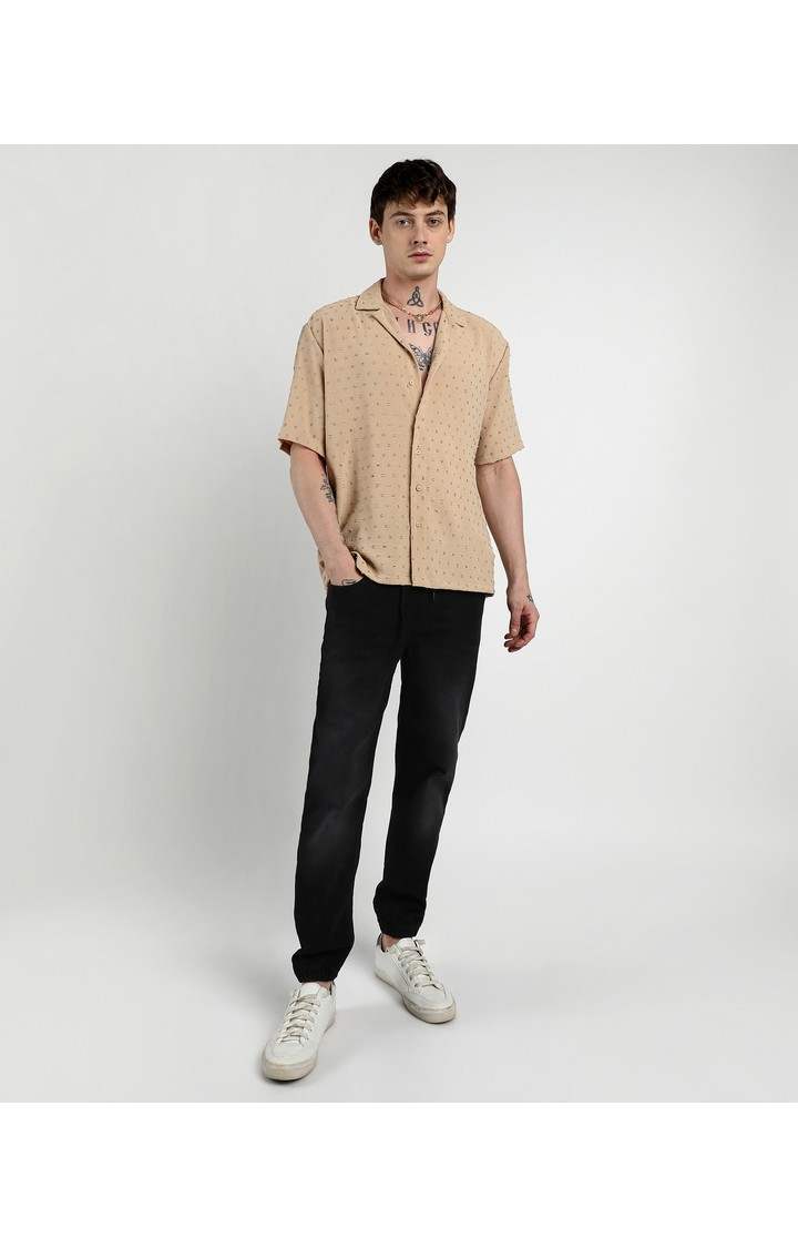 Men's Beige Printed Oversized Shirts