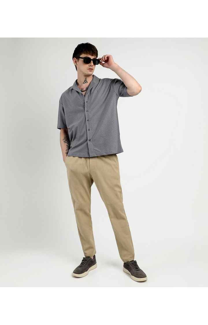 Men's Beige Solid Oversized Shirts