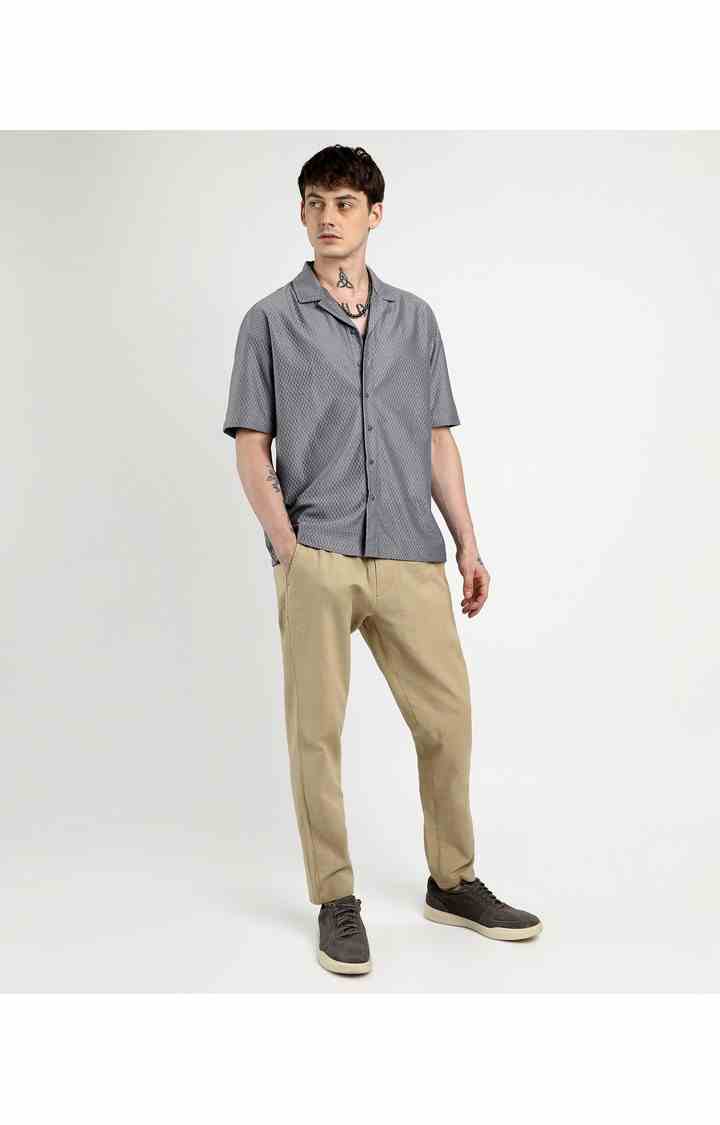 Men's Beige Solid Oversized Shirts
