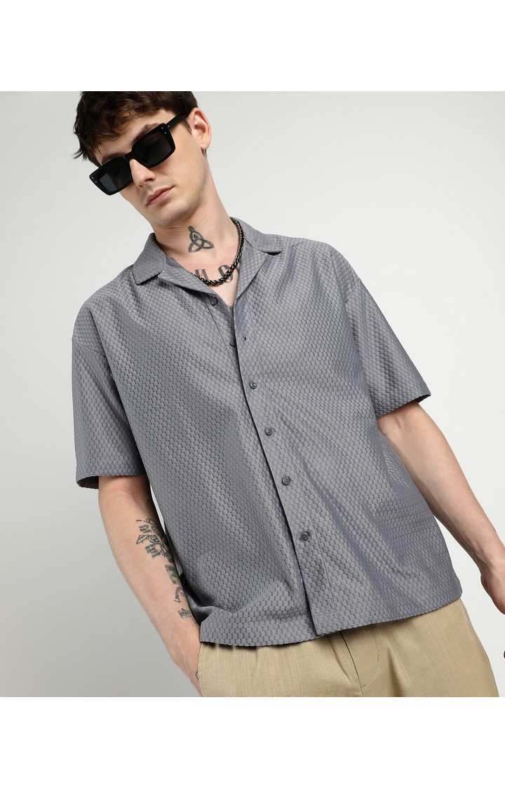 Men's Beige Solid Oversized Shirts