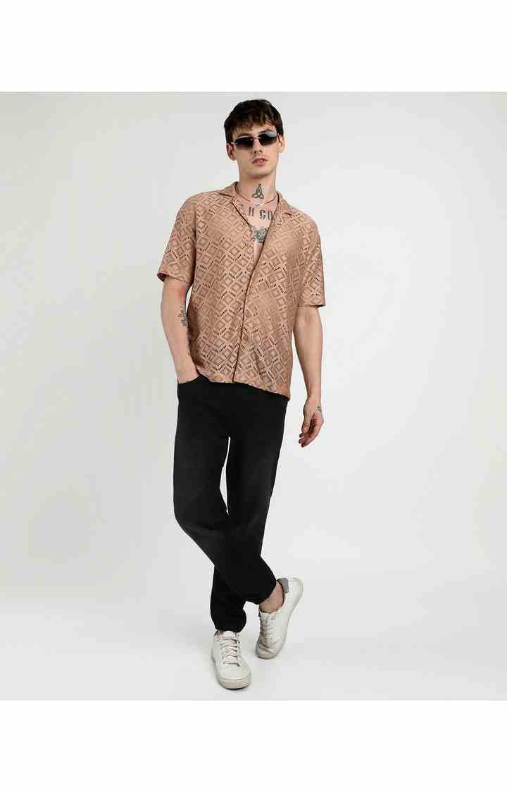 Men's Brown Solid Oversized Shirts