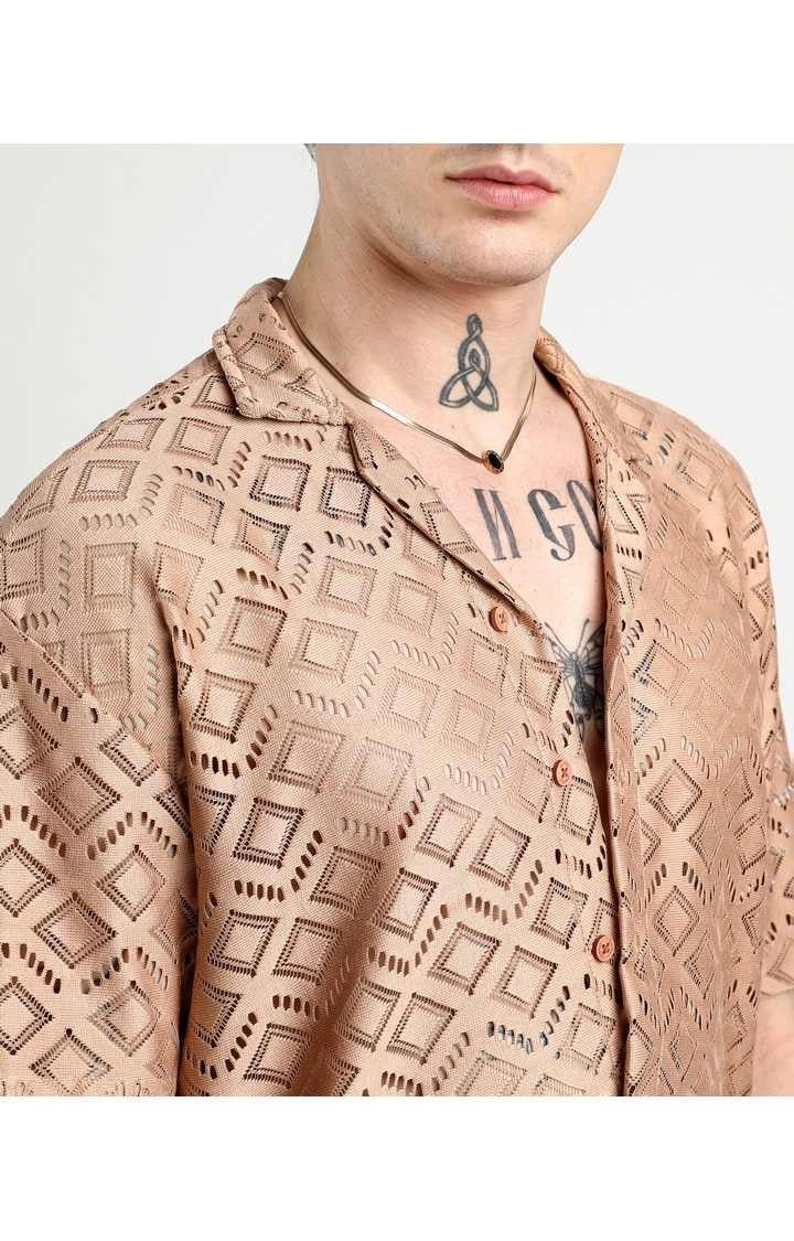 Men's Brown Solid Oversized Shirts