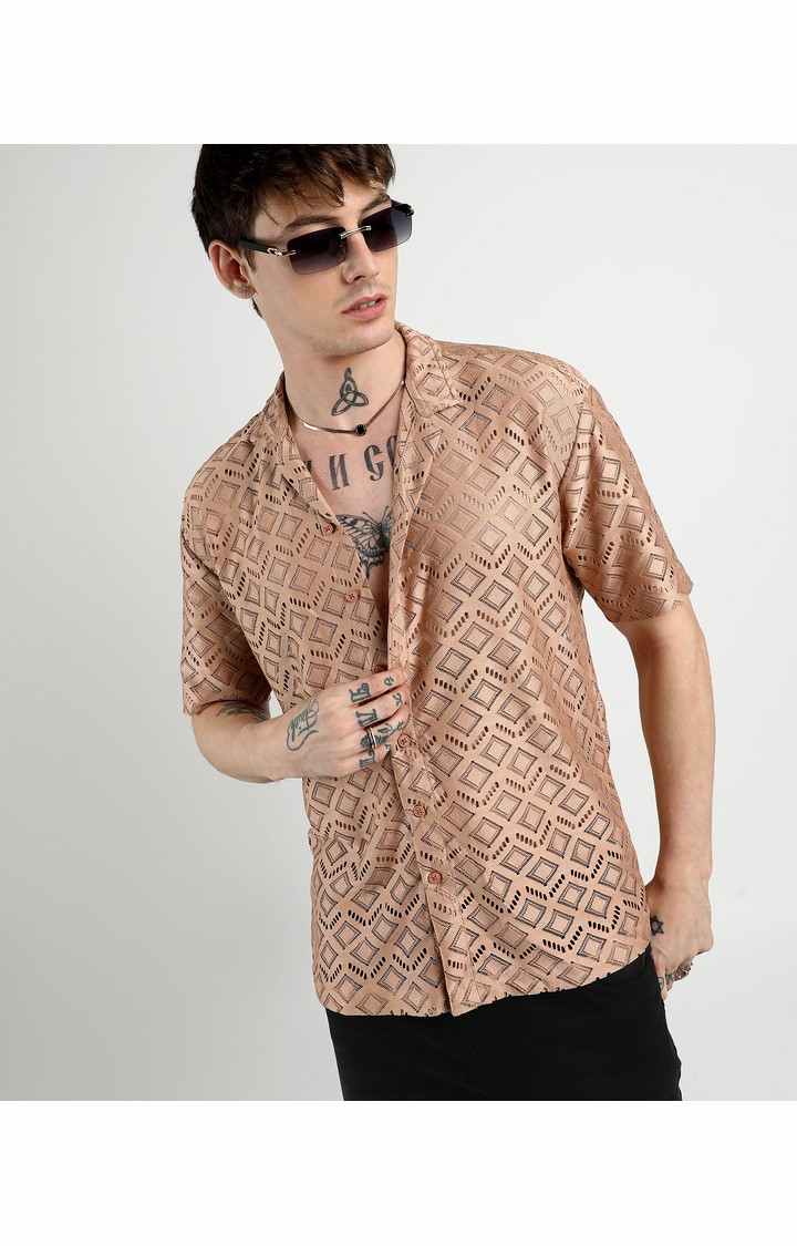 Men's Brown Solid Oversized Shirts
