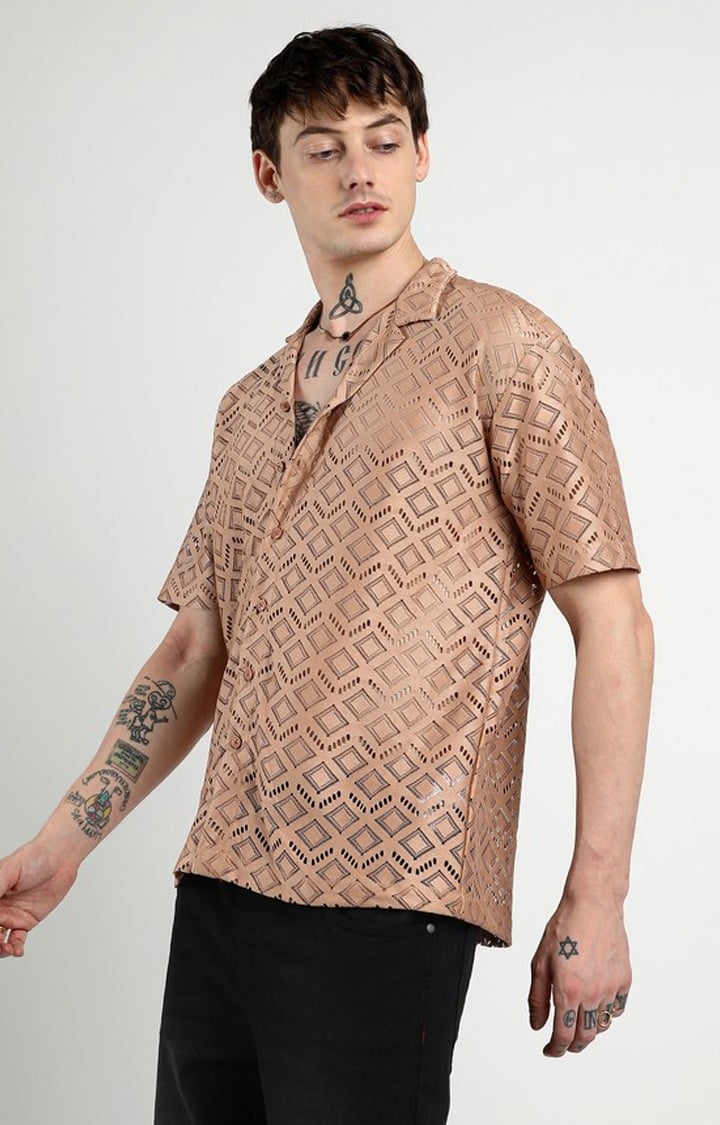 Men's Brown Solid Oversized Shirts