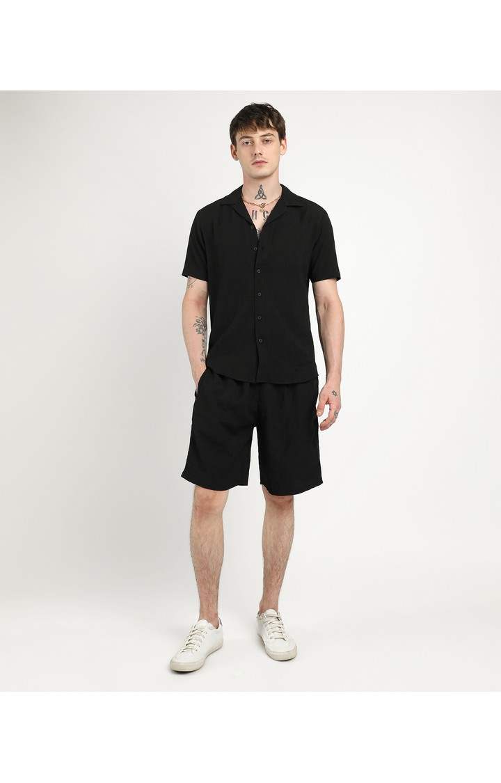 Men's Black Solid Co-ords