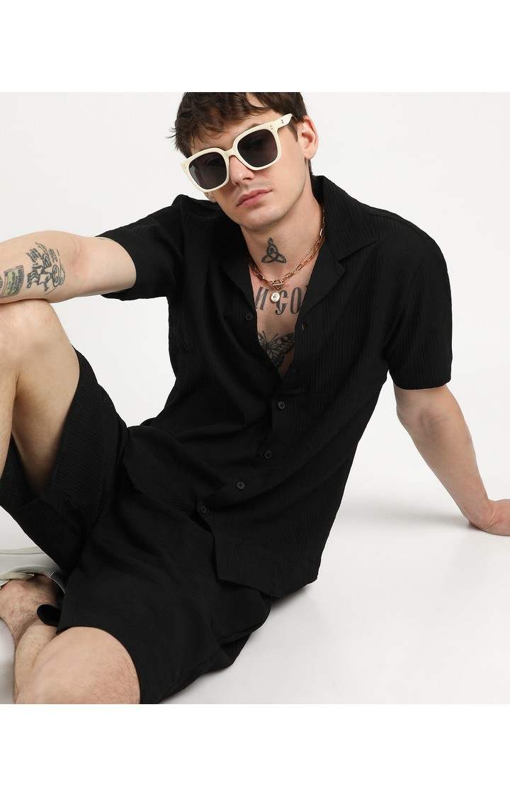 Men's Black Solid Co-ords