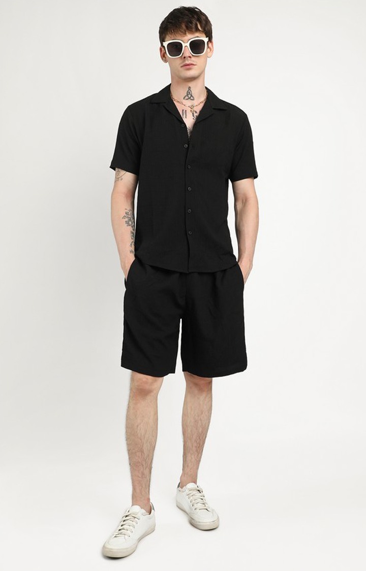 Men's Black Solid Co-ords