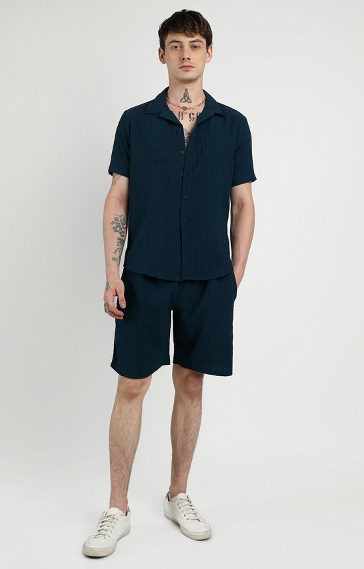 Men's Blue Solid Co-ords