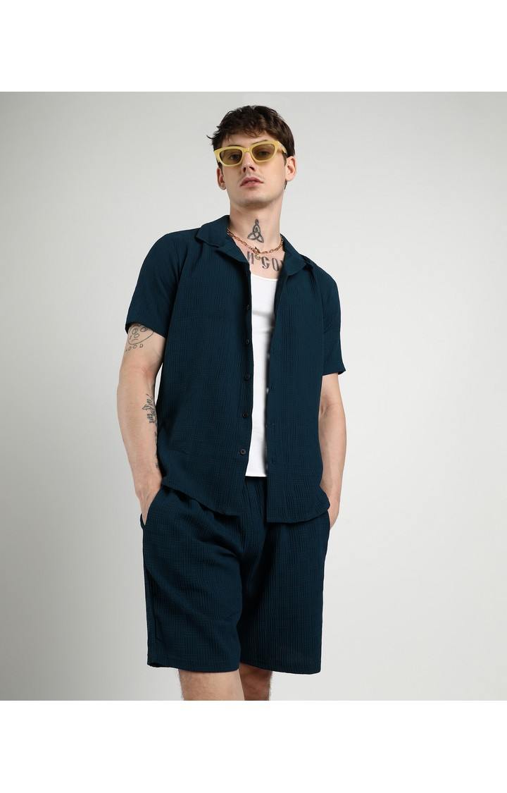 Men's Blue Solid Co-ords