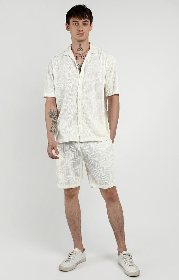 Men's White Solid Co-ords