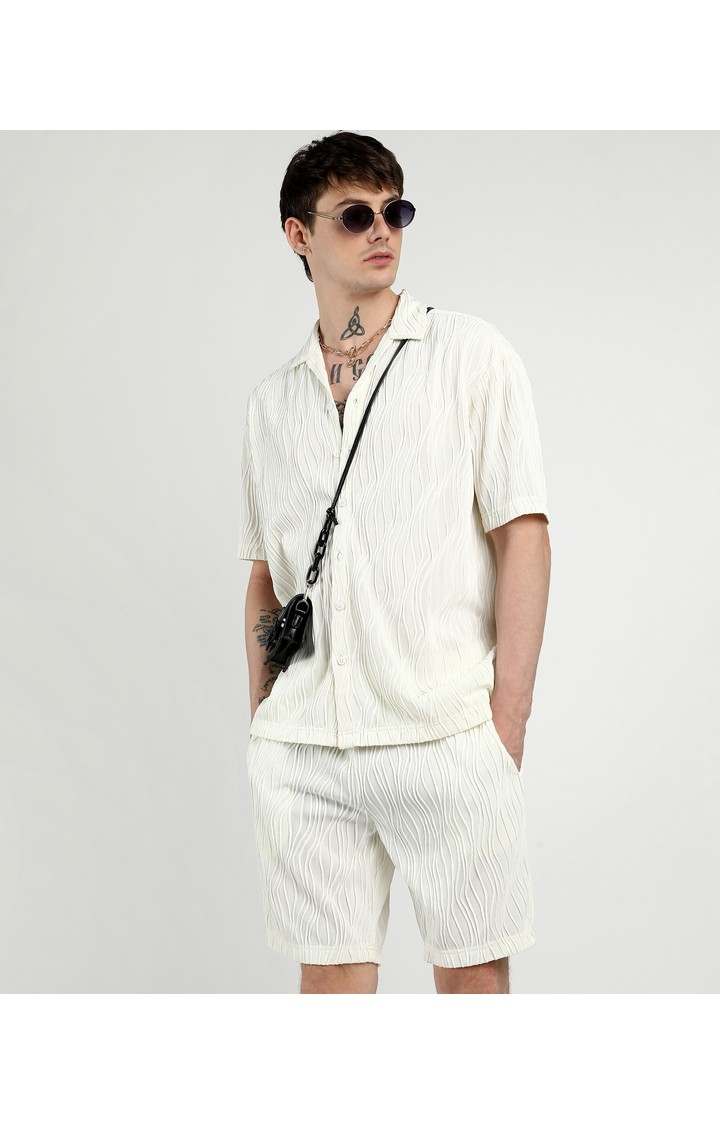 Men's White Solid Co-ords