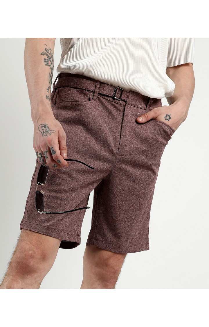 Men's Chocolate Brown Melange Polyester Shorts