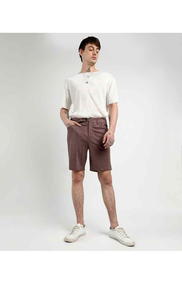 Men's Chocolate Brown Melange Polyester Shorts