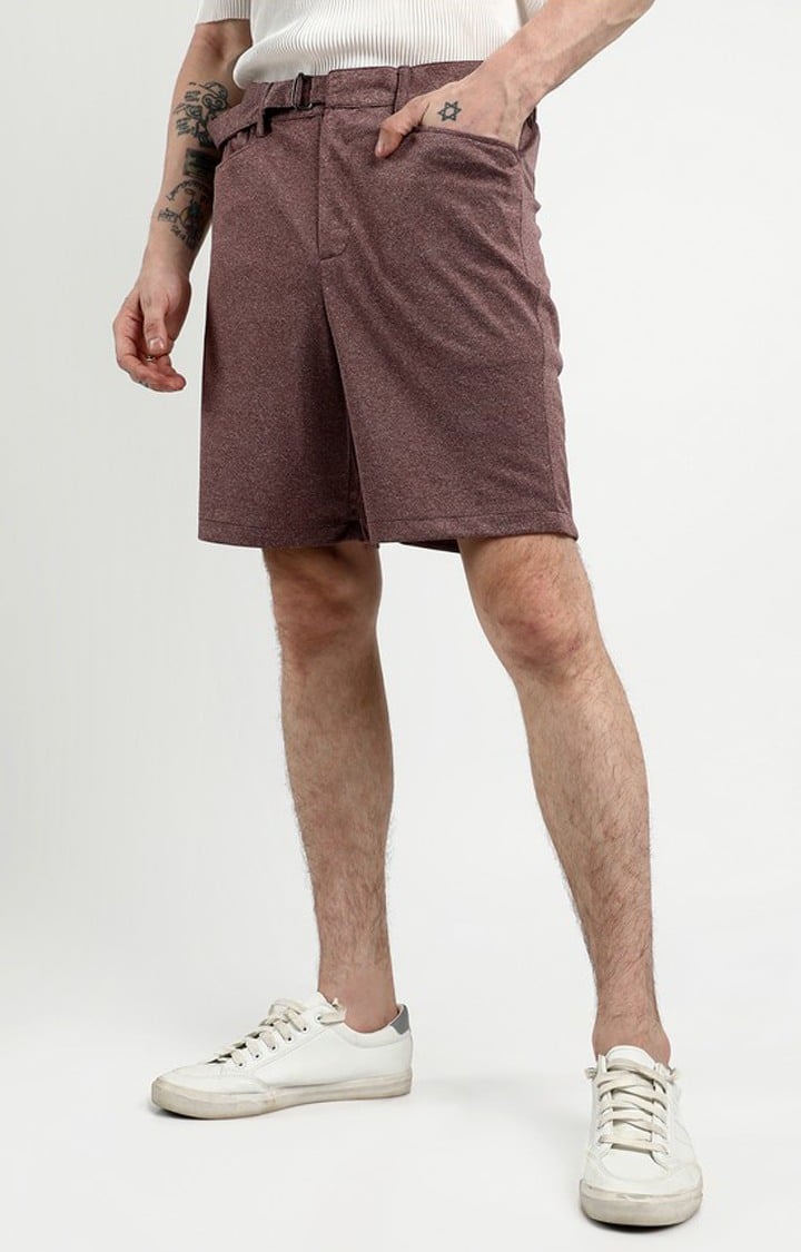 Men's Chocolate Brown Melange Polyester Shorts