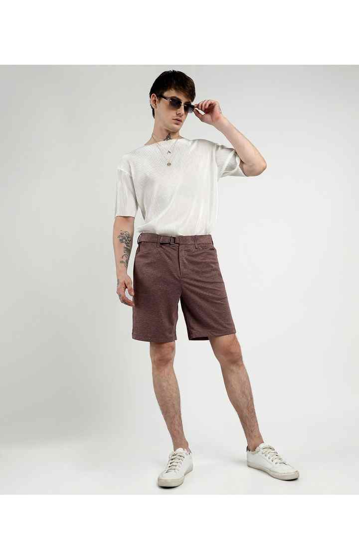 Men's Chocolate Brown Melange Polyester Shorts
