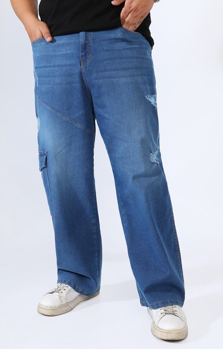 Men's Light Blue Ripped Cargos