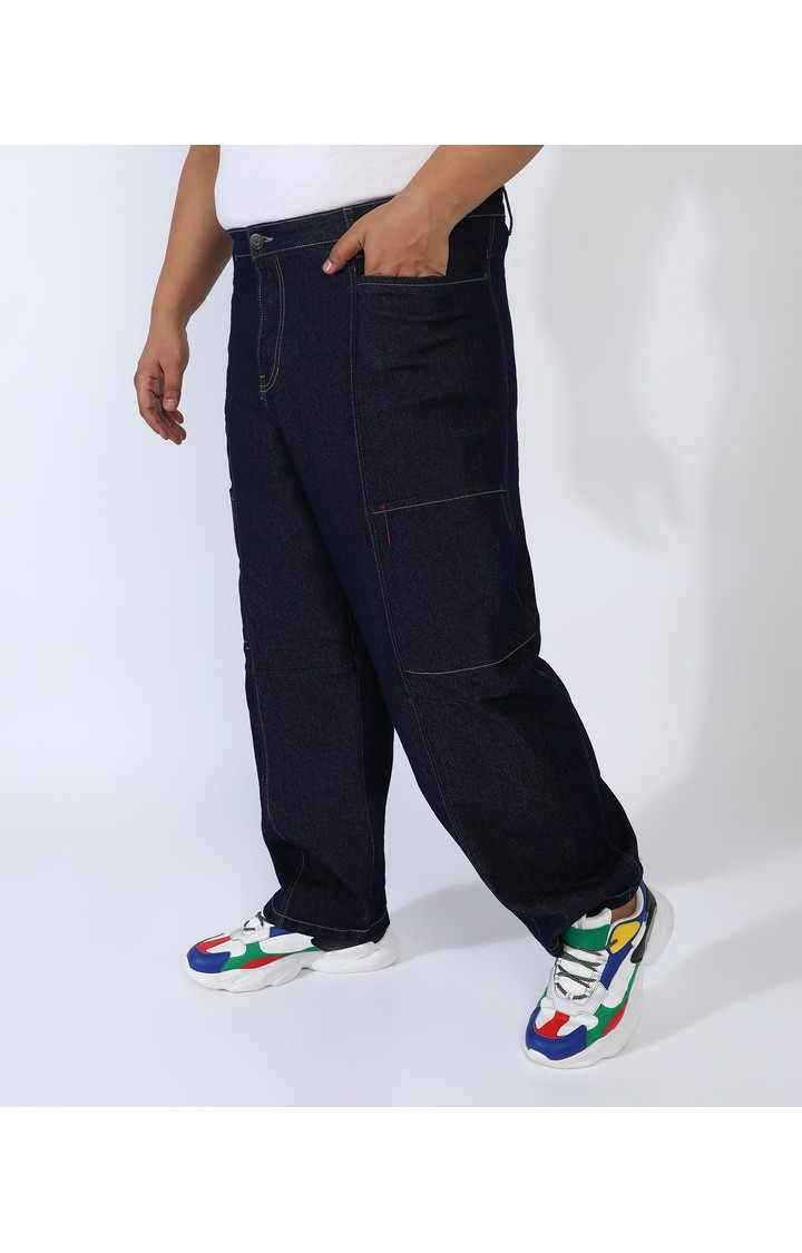Men's Navy Blue Solid Jeans