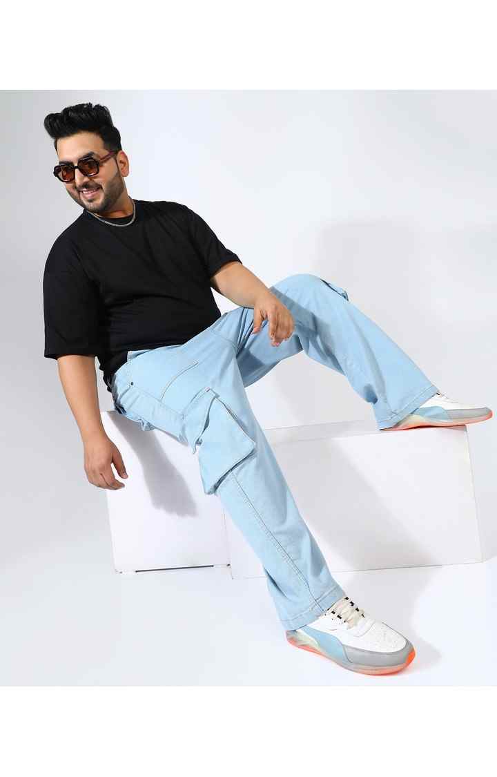 Men's Light Blue Solid Cargos