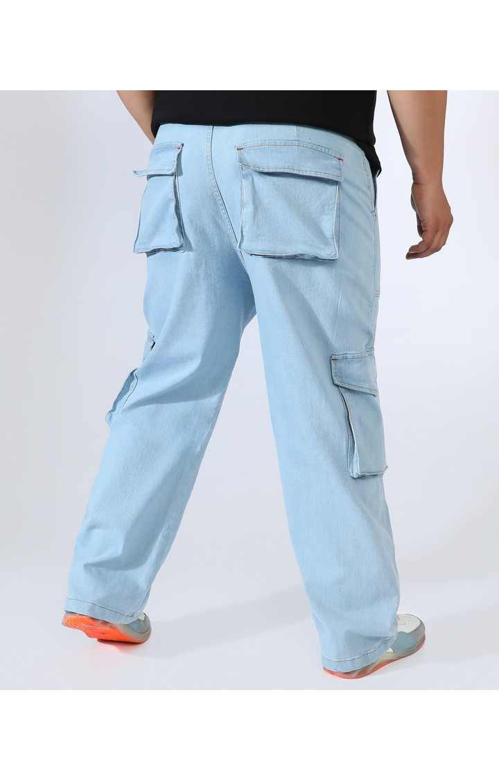 Men's Light Blue Solid Cargos