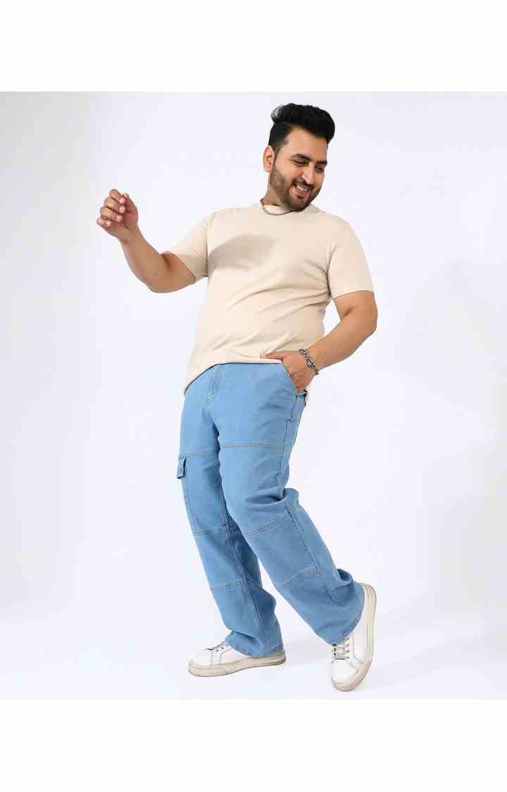 Men's Prussian Blue Solid Cargos