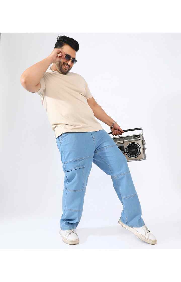 Men's Prussian Blue Solid Cargos