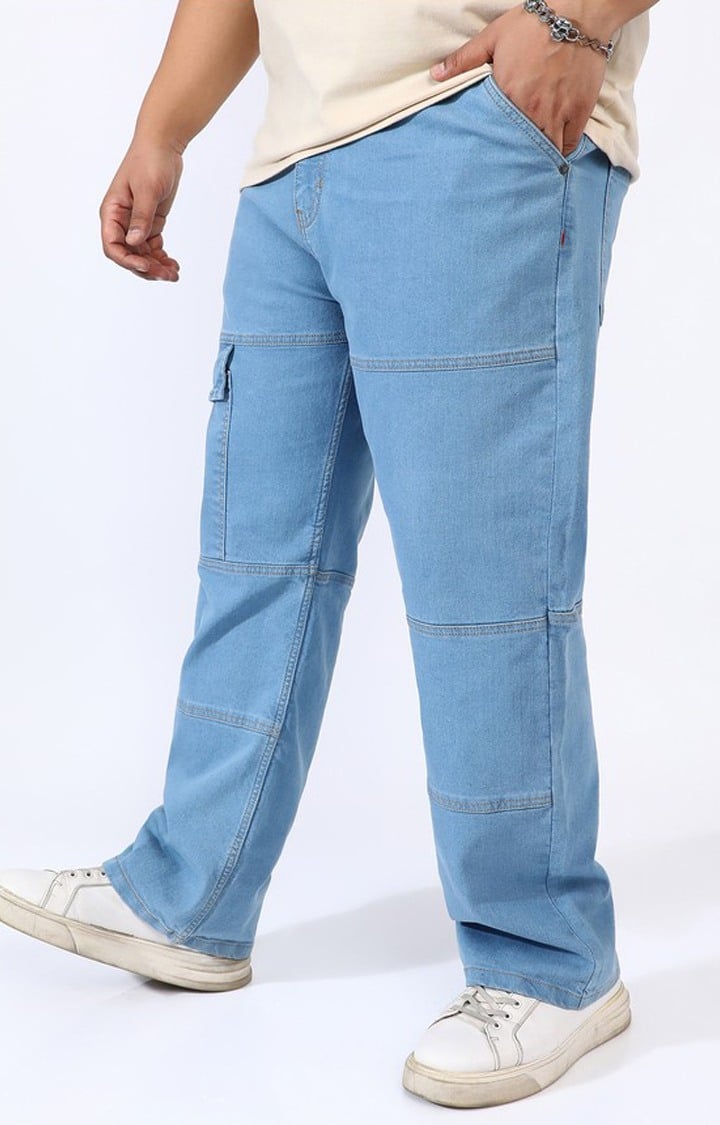 Men's Prussian Blue Solid Cargos