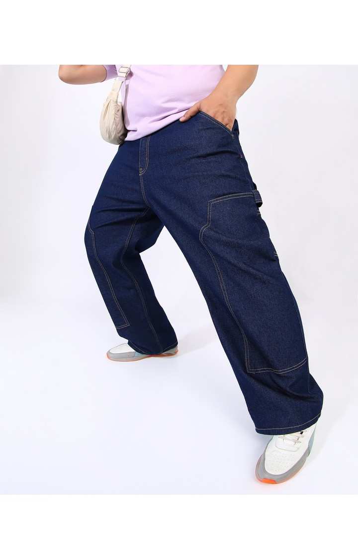 Men's Navy Blue Solid Jeans