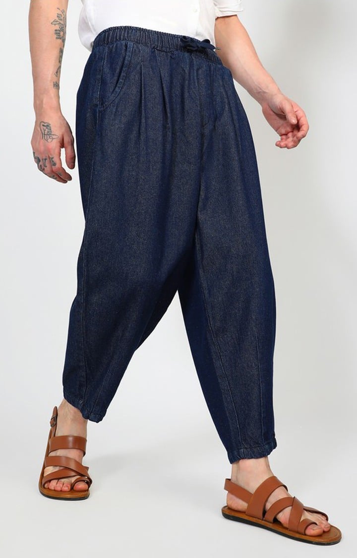 Men's Navy Blue Solid Denim Jeans