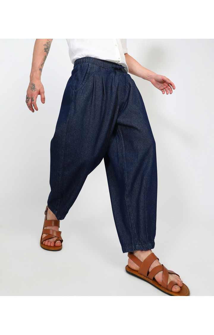 Men's Navy Blue Solid Denim Jeans