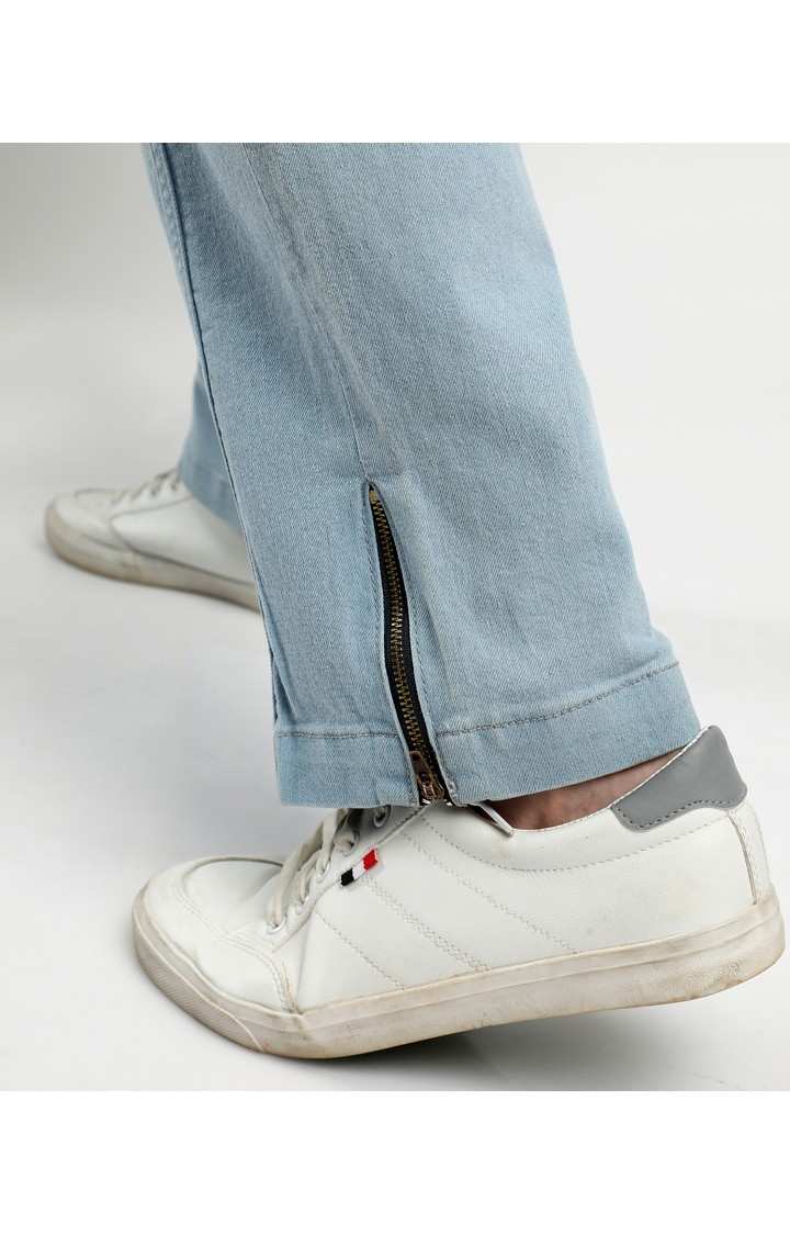 Men's Light Blue Solid Denim Straight Jeans
