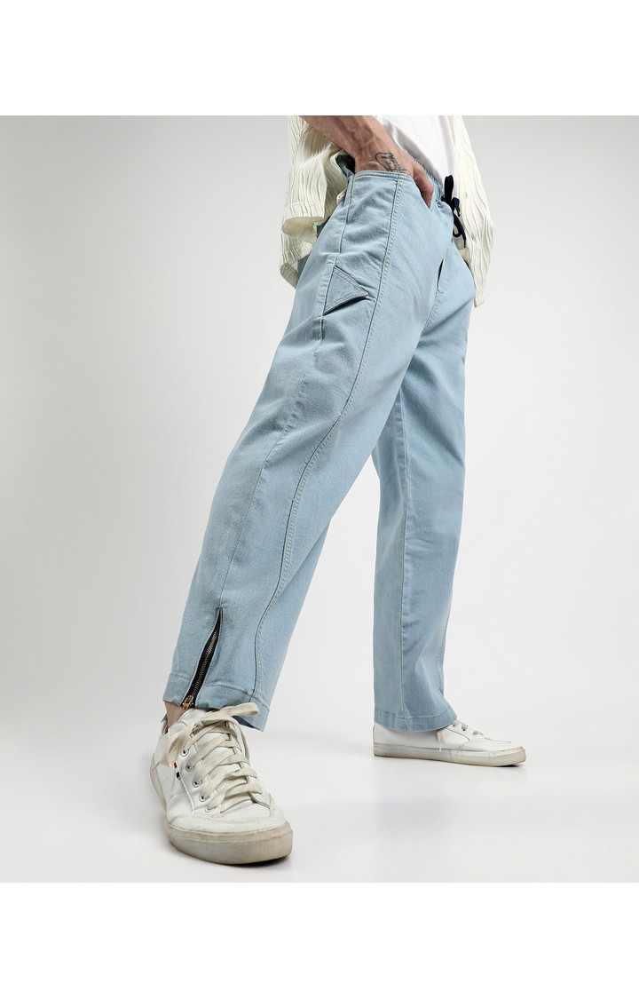 Men's Light Blue Solid Denim Straight Jeans