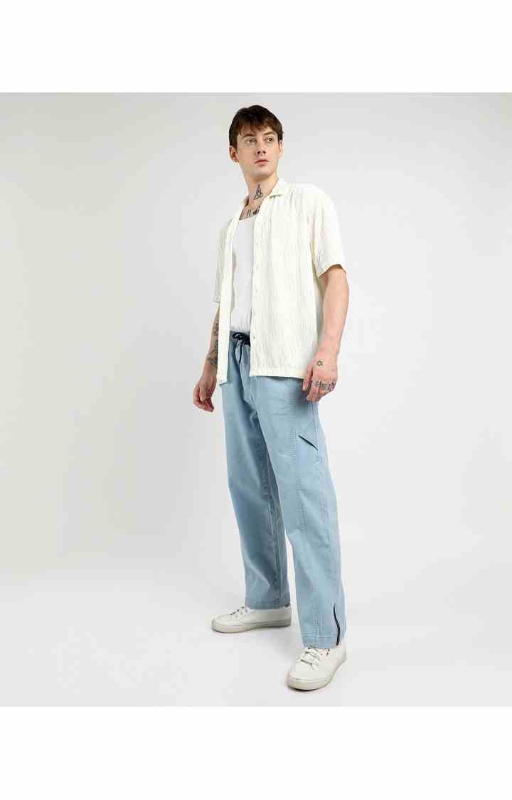 Men's Light Blue Solid Denim Straight Jeans