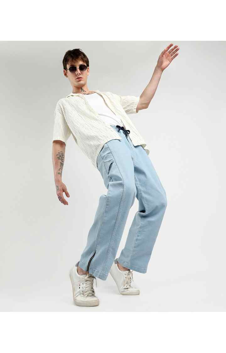 Men's Light Blue Solid Denim Straight Jeans