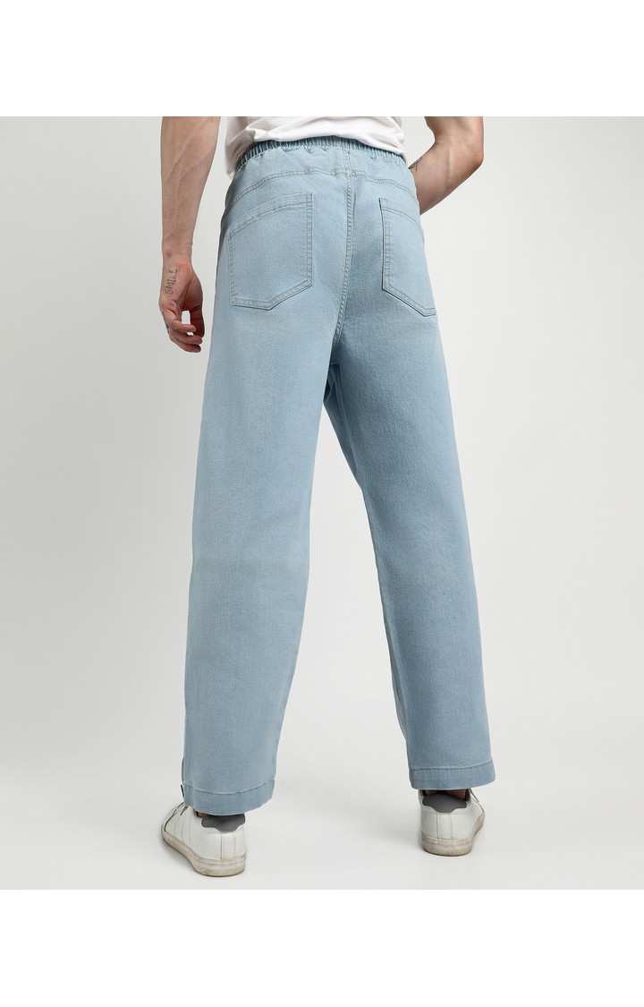 Men's Light Blue Solid Denim Straight Jeans