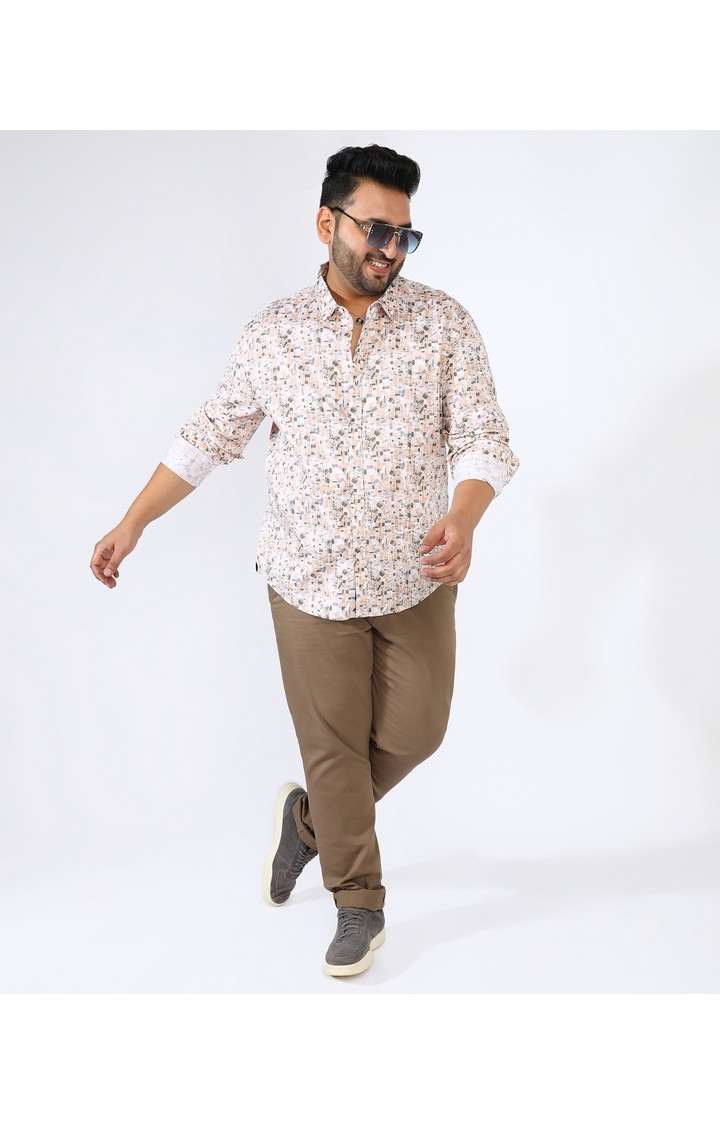 Men's Beige Graphics Casual Shirts
