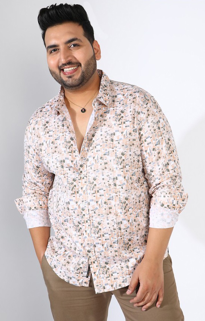 Men's Beige Graphics Casual Shirts