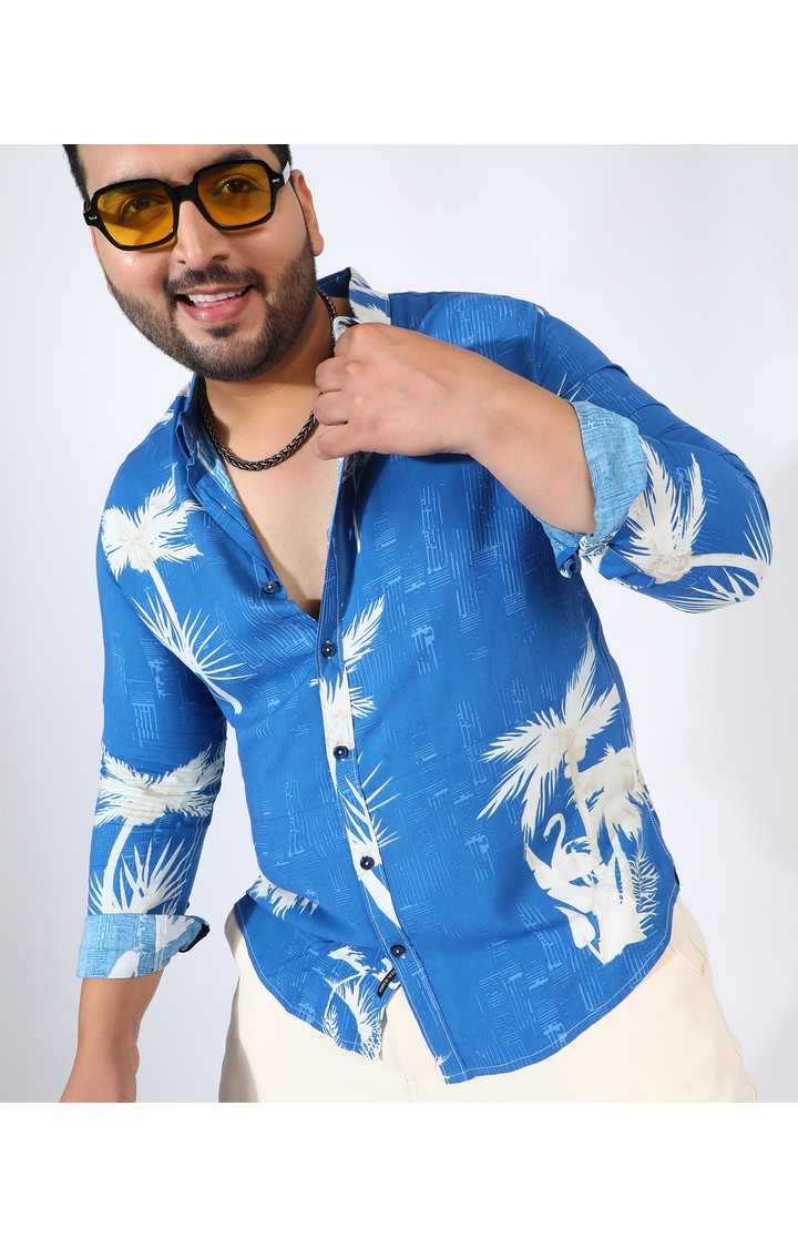 Men's Blue Printed Casual Shirts