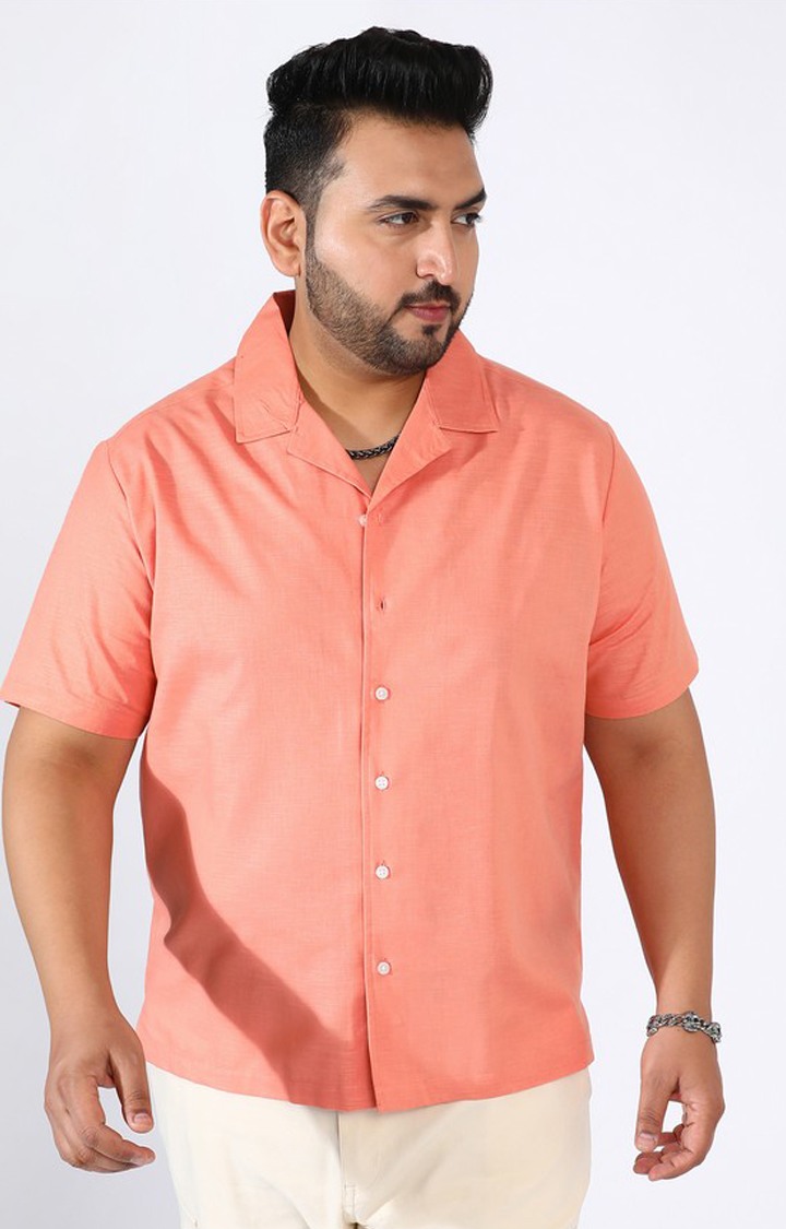 Men's Orange Solid Casual Shirts