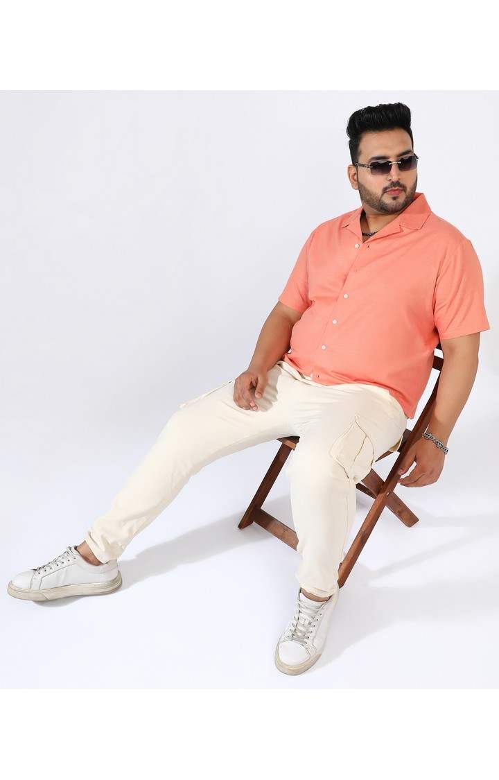Men's Orange Solid Casual Shirts
